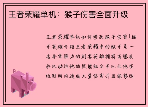 王者荣耀单机：猴子伤害全面升级